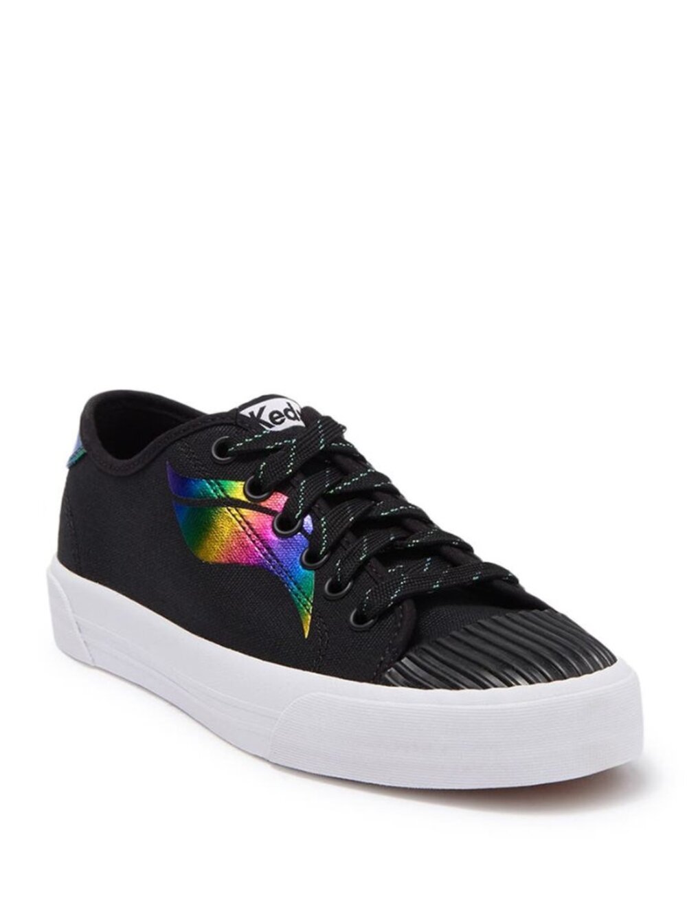 Keds Crew Kick Wave Sneakers Lace Up Low Top Canvas Black Rainbow Size 7 NEW